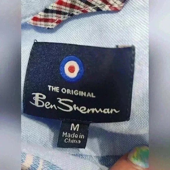 Ben Sherman Men's Sz Medium Blue White Textured Slub Button Down Short Sleeve - Picture 4 of 6